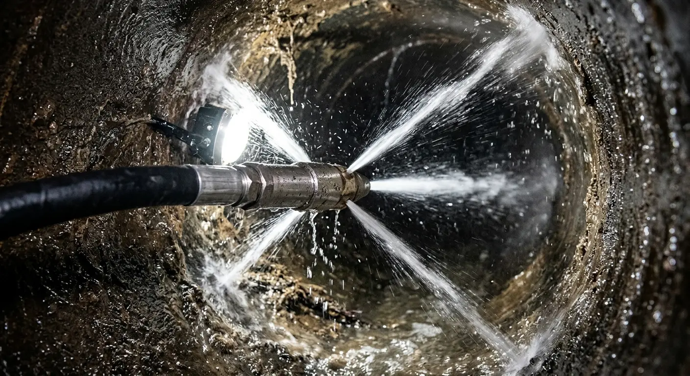 High-pressure hydro jetting nozzle cleaning sewer pipe for Storm Drain Cleaning in Leisure City